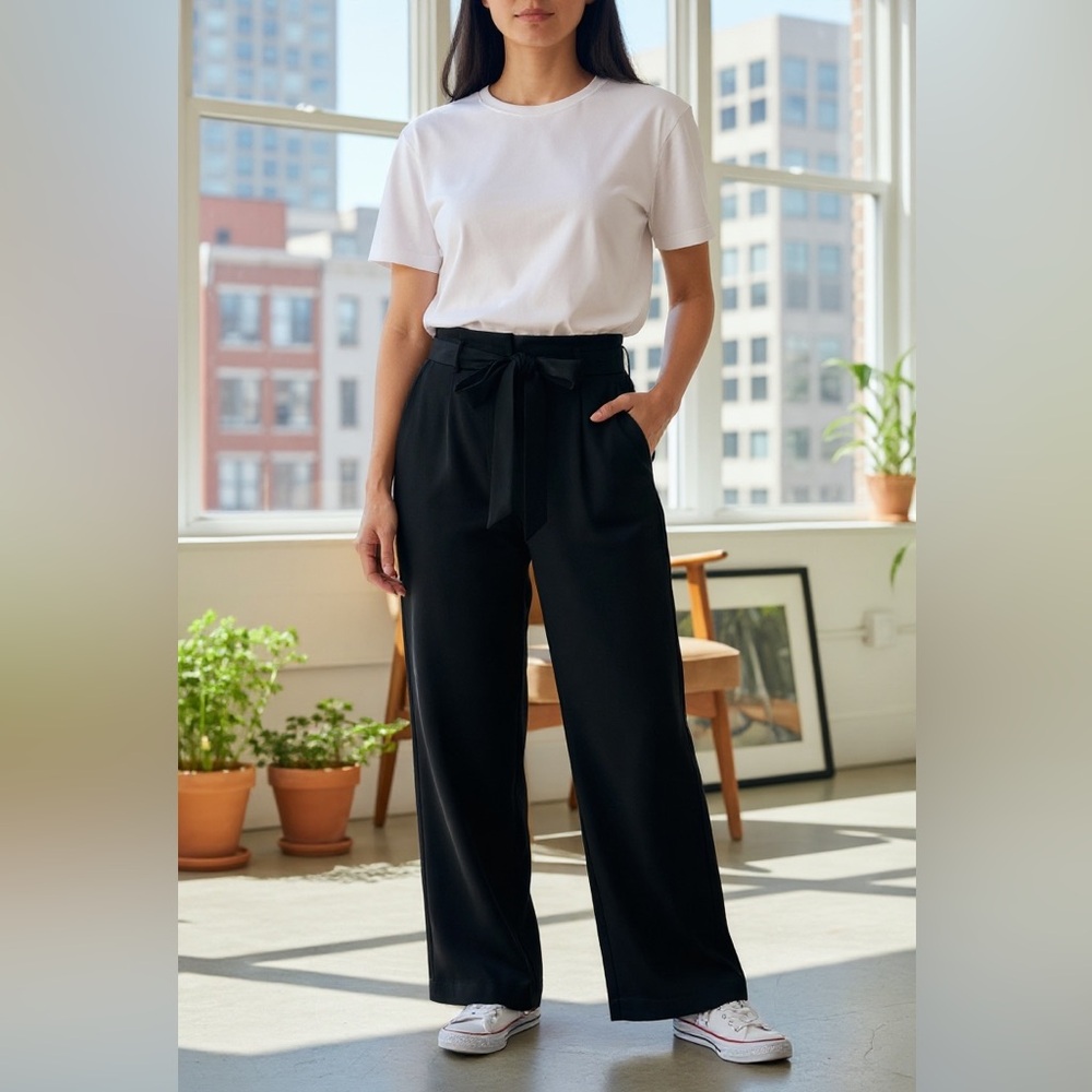 Ellen‎ Tracy Navy Blue High Waist Wide Leg Pant Trouser 10 Women Office Career